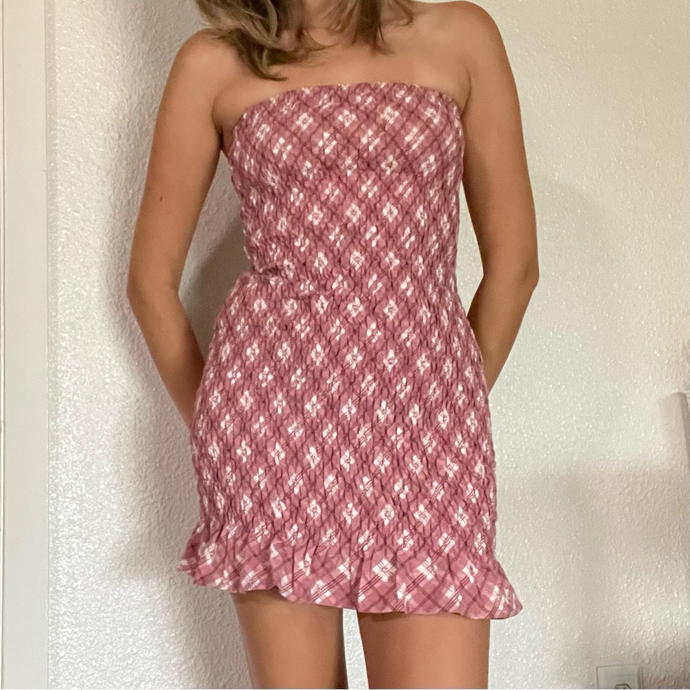 Motel Rocks Strapless Pink Plaid Dress - Picture 7 of 7